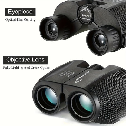 TD1025 Compact High-Quality Binoculars with 10x Magnification, 25mm Objective Lenses & Interchangeable Eyecups - Black Rubber Coated Optics for Bird Watching, Travel, Sports, Outdoor Observation, Binoculars for Bird Watching,