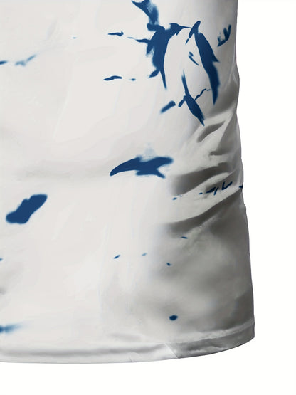 Men's High-Elasticity Anti-Tear Graffiti T-Shirt - Black & White Geometric Print, Tight-Fit Athletic Top for Gym, Running, Yoga & Casual Summer Wear, Gym Clothes, Highelastic Polyester, Short Sleeve Design