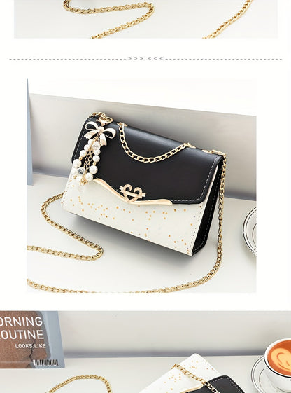 A Festive Mini Shoulder Bag with Shiny Details - Made of PU Material, Lightweight, Featuring an Adjustable Strap And Magnetic Closure, Perfect for Gifting to Family And Friends During The Holidays.