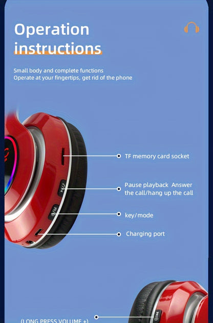 Wireless Earphones, Multi-Color LED Lights, Comfortable Foldable Earphones, SD Card Slot, School/Tablet/Pc/Phone/Birthday/Christmas/Travel Gifts. Popular Wireless Earphones, Head Mounted Wireless Earphones, And Foldable Earbu