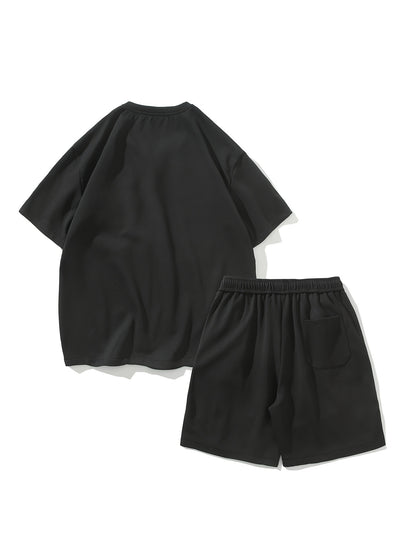2pcs Men's Summer Casual Outdoor Set, Fashion Ethnic Style Round Neck Short Sleeve T-Shirt and Shorts Suit with Embroidery Design Loose Fit, Short Sleeve + Drawstring Shorts Combo, Suitable for Summer Outdoor Activities
