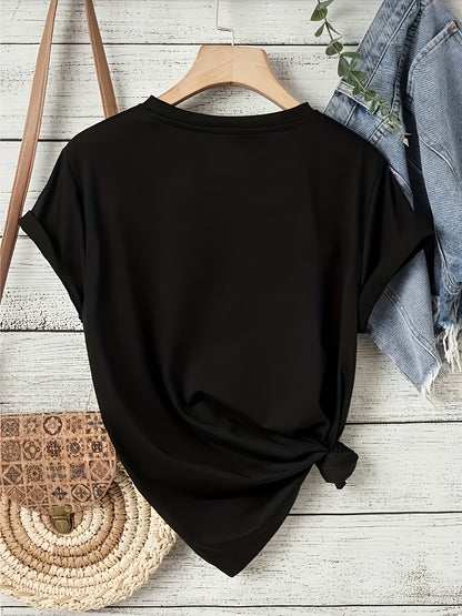 A Stylish Women'S T-Shirt Featuring a Unique Red Heart Design, Perfect for Valentine'S Day, with Short Sleeves And a Casual Round Neck, Suitable for Spring And Summer Wear.