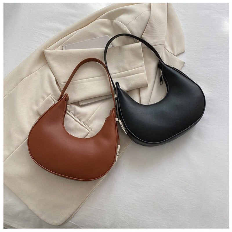 1pc Trendy Crescent Moon Shoulder Bag for Women - Large Capacity, Casual Underarm Purse in Black/Brown/White/Beige, with Polyester Lining, Zip Closure, Perfect for Commuting & Everyday Use, Crossbody Purse, Minimalist Handbag