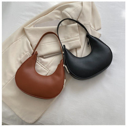 1pc Trendy Crescent Moon Shoulder Bag for Women - Large Capacity, Casual Underarm Purse in Black/Brown/White/Beige, with Polyester Lining, Zip Closure, Perfect for Commuting & Everyday Use, Crossbody Purse, Minimalist Handbag