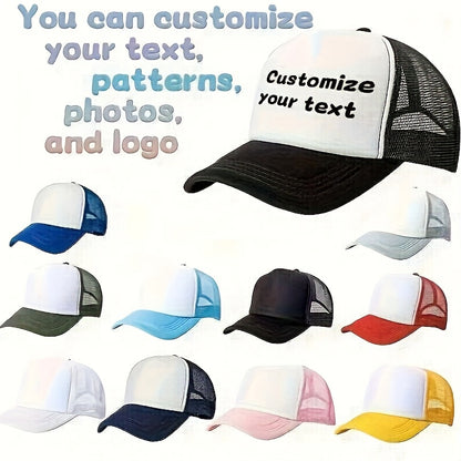 Custom Logo Trucker Hat - Adjustable Breathable Mesh Baseball Cap for Men, Outdoor Casual Wear, Durable Polyester with Personalized Design, Outdoor Headwear