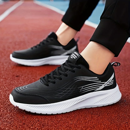 Men's Breathable Lightweight Running Shoes with Air Cushion Technology - Black Low-Top Sneakers for Walking, Jogging, Training & Casual Wear, PU Upper & MD Sole, All-Season Comfort, Sleek Sporty Design, Cushioned Support