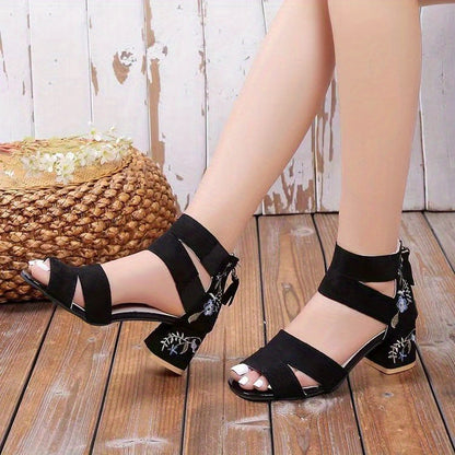 Chunky Heel Sandals Pu Rubber Ankle-Strap Buckle Mid Heel(3-5cm) Open Toe
