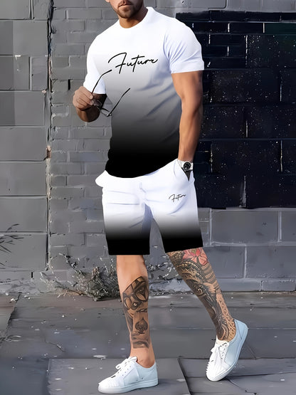 Men's Fashion Street Style Digital Print Casual T-Shirt Shorts Set
