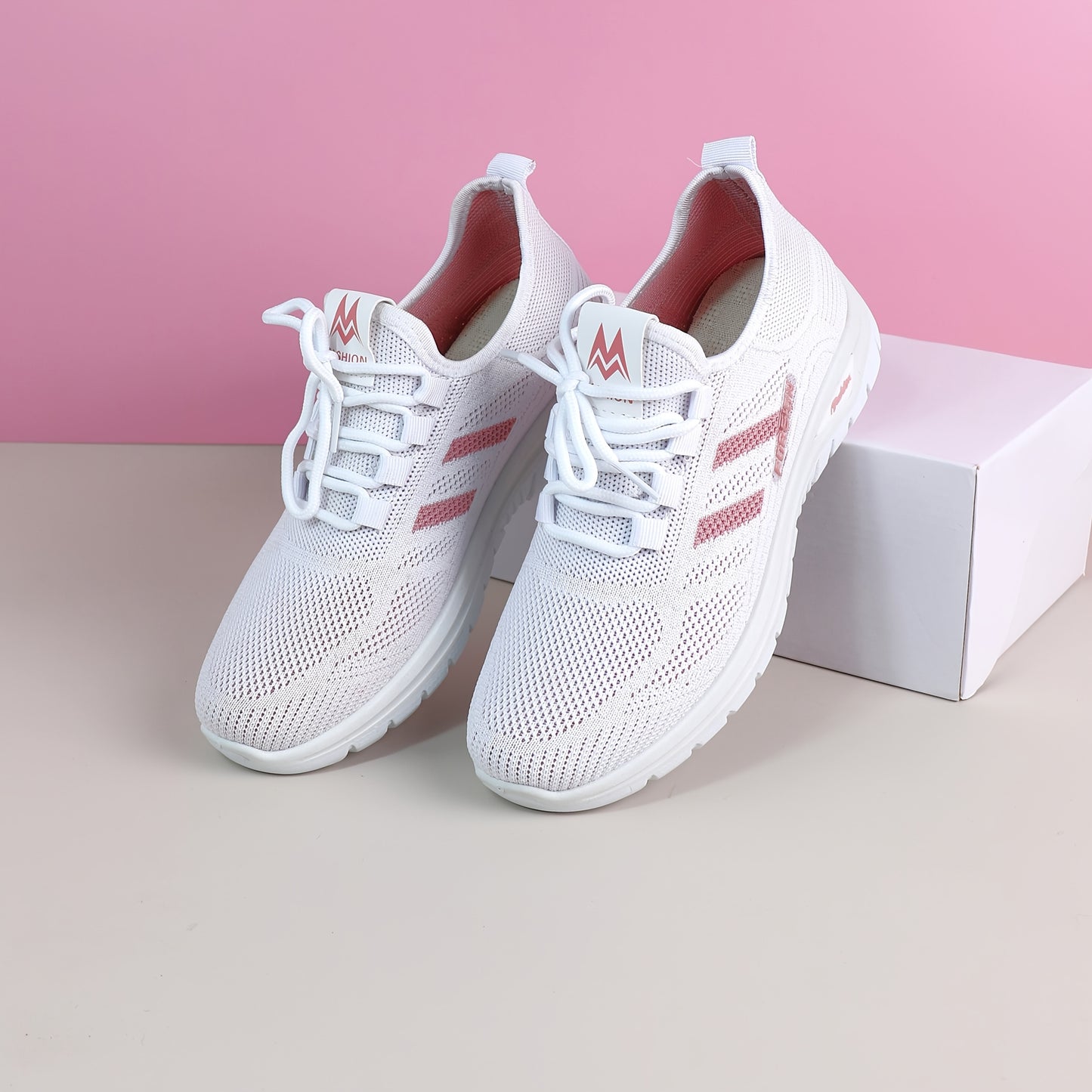 Women's Lightweight Breathable Knit Running Sneakers - Casual Sneakers with Lace-Up Closure, Dual-Layer PVC Sole for Easy Wear & Comfort, Black & Red Striped Design, Perfect for Outdoor Activities, Walking, and Daily Commute,