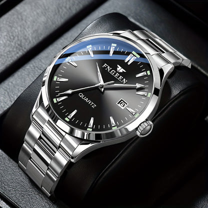 Men's Business Trendy Watch Casual Steel Strap Calendar Quartz Ultra-Thin Wristwatch
