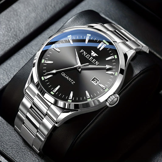 Men's Business Trendy Watch Casual Steel Strap Calendar Quartz Ultra-Thin Wristwatch