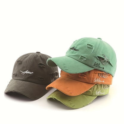 Distressed Baseball Cap - Soft Top, Sun Protection, Retro Street Style, Lightweight Polyester, Adjustable Fit for Men and Women, Perfect for Spring and Autumn, Spring Cap | Retro Streetwear | Lightweight Cap