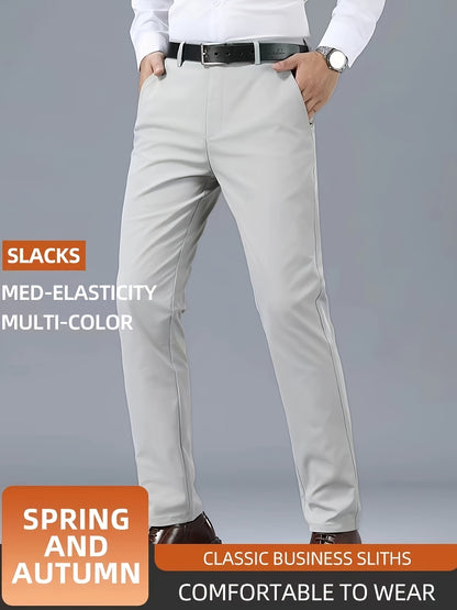 Men's Casual Solid Color Dress Pants - Polyester Blend, Woven, Regular Fit, All-Season Comfort, Adult Suit Pants
