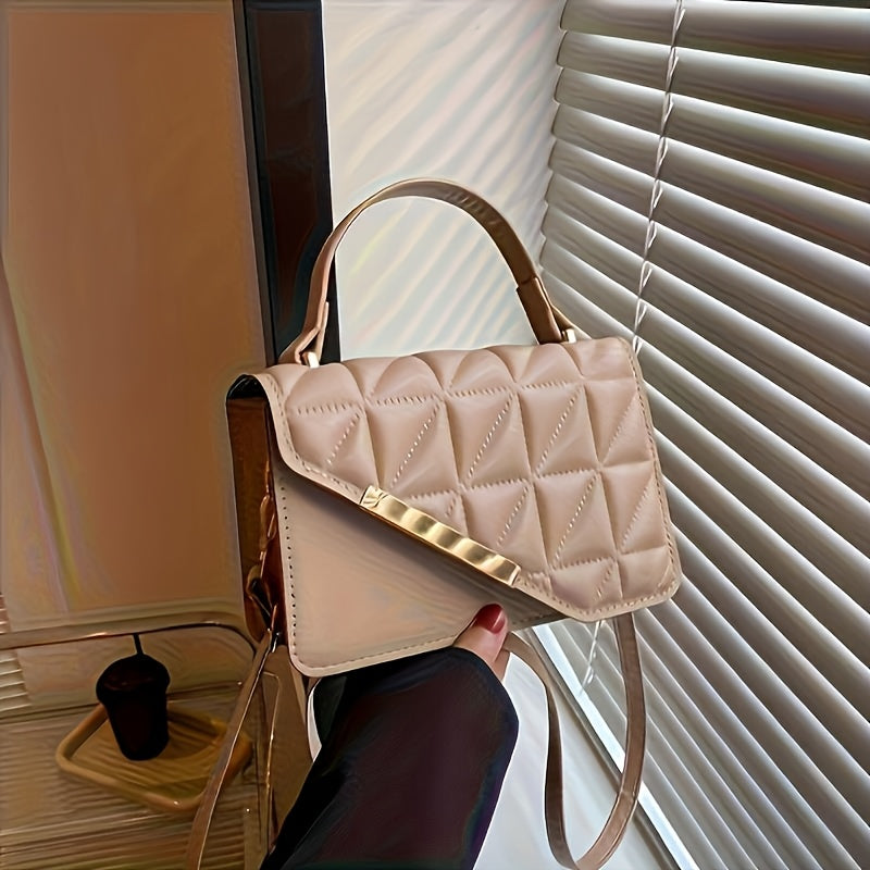 1pc Stylish Black Quilted Crossbody Bag with Magnetic Clasp & Adjustable Strap – Elegant -Pattern Design for Everyday Use, Work, and Outings, Small Crossbody Bag