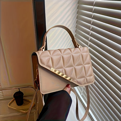 1pc Stylish Black Quilted Crossbody Bag with Magnetic Clasp & Adjustable Strap – Elegant -Pattern Design for Everyday Use, Work, and Outings, Small Crossbody Bag