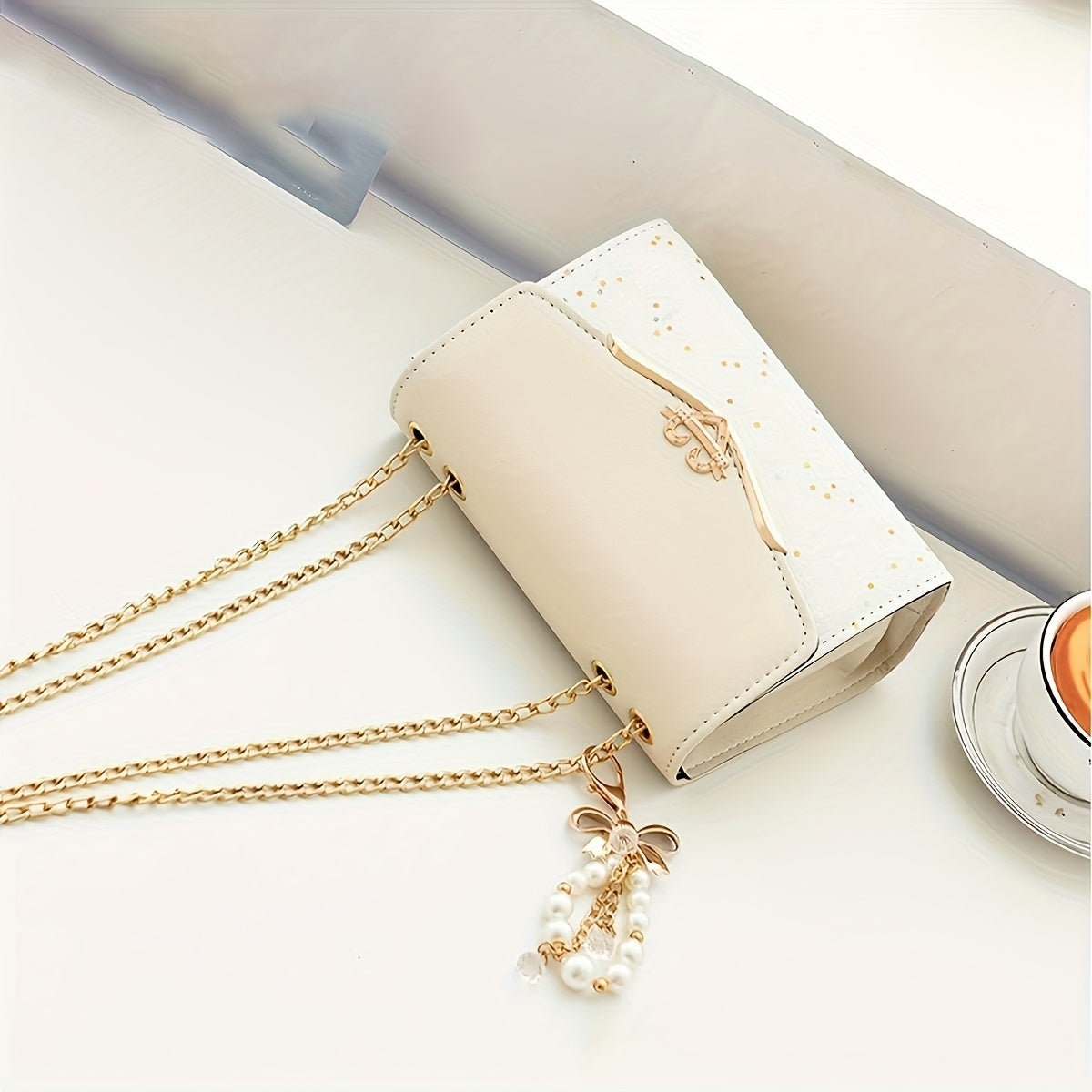 This bag is available in khaki, beige, black, and blue colors. A stylish bohemian beige PU crossbody bag with tassel charm - urban-style flap shoulder bag featuring a metal chain strap, lightweight and portable, ideal for sho