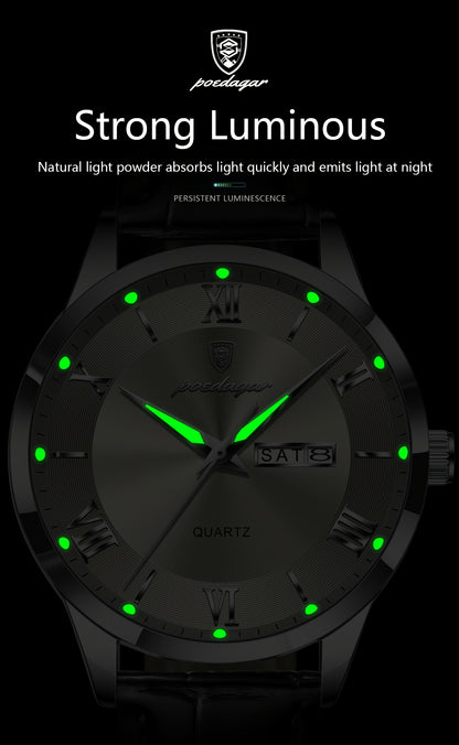 Luxury Leather Strap Men's Watch Waterproof Luminous Calendar Week Wristwatch Simple Business Fashion Sports Men's Watch