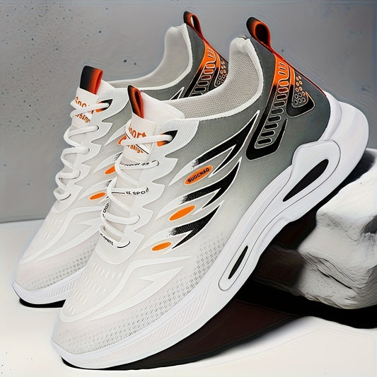 Men's Breathable Athletic Sneakers - Stylish Color Block Design with Blue Accents, Lightweight Running Shoes for Outdoor Activities and Casual Wear, Rubber Sole Footwear, Fabric Upper
