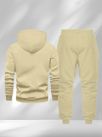 New Autumn and Winter Men's Fleece-Lined Hooded Sweatshirt Set with Print, Long-Sleeve Hoodie and Drawstring Pants for Couples