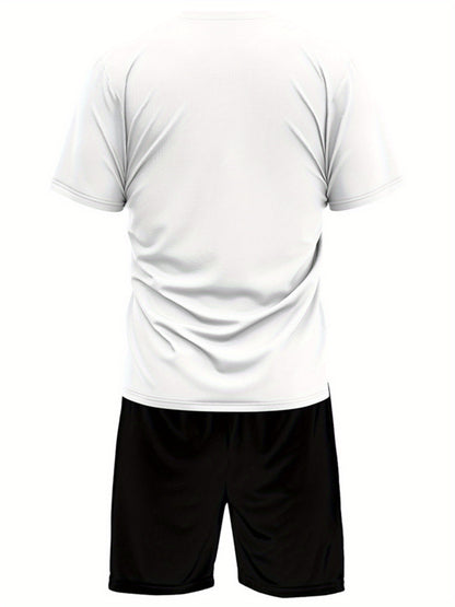 ADIDA Letter Set Short Sleeve + Shorts Two-Piece Men's Fashion Casual Round Neck T-Shirt Outfit, European Style Trendy Short Sleeve Set