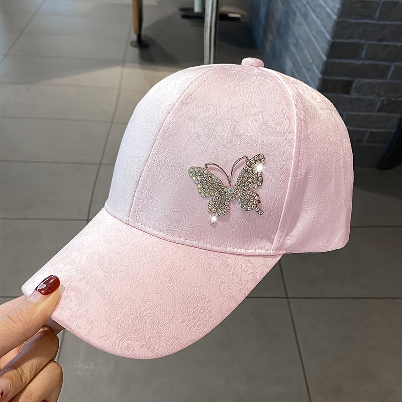 Stylish Rhinestone Butterfly Baseball Cap for Women - Lightweight, Adjustable, and Versatile Sun Hat with Lace Print Design, Perfect for Spring, Summer, and Fall, Casual Headwear | Butterfly Embellishment | Lightweight Hat