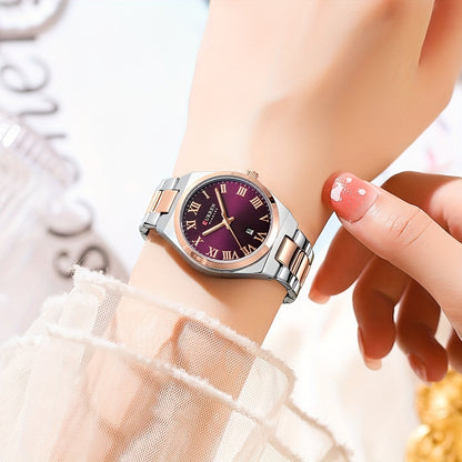 Fashionable Brand Of CURREN Ladies' Watches With A Casual And Simple Stainless Steel Strap, Featuring A Calendar And Quartz Movement.