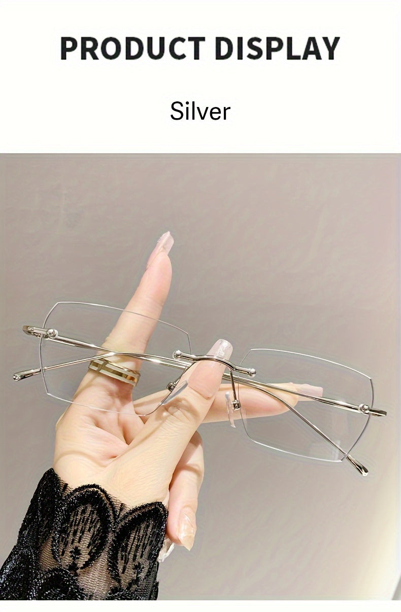 1pc Rimless Square Photochromic Glasses - Elegant & Lightweight, Color-Changing Lenses for Indoor/ Use, Ideal for Daily Wear, School, Business, & Special Occasions, Non-Prescription, Perfect Gift