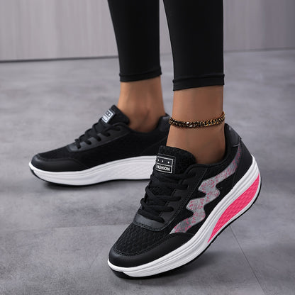 Women's Light Blue Breathable Mesh Sneakers - Air-Cushioned, Thick-Soled Sneakers with Sport Control & Lace-Up Design for All Seasons