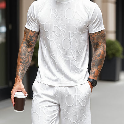 European and American Style Men's Fashion Set with Letter Pattern Round Neck Short Sleeve T-shirt + Shorts