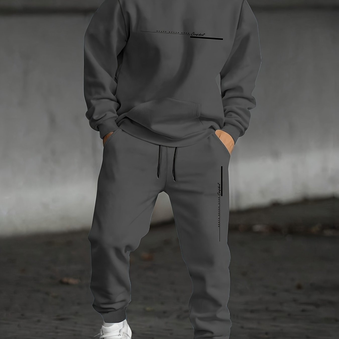 Men's Two-piece Set with Printed Hoodie and Sweatpants