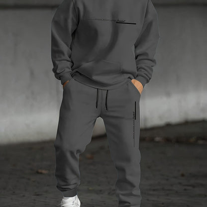 Men's Two-piece Set with Printed Hoodie and Sweatpants