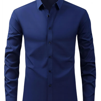 2025 New Men'S Business Slim-Fit Long-Sleeve Shirt, Wrinkle-Free, Elastic, And Smooth Fabric.