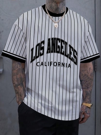 Men'S Los Angeles California Striped T-Shirt - Casual Short Sleeve Crew Neck, Breathable Summer Outdoor Sports Top, White with Black Letter Print, Regular Fit Tee for Casual Attire, Breathable Clothing | California Pride Shir