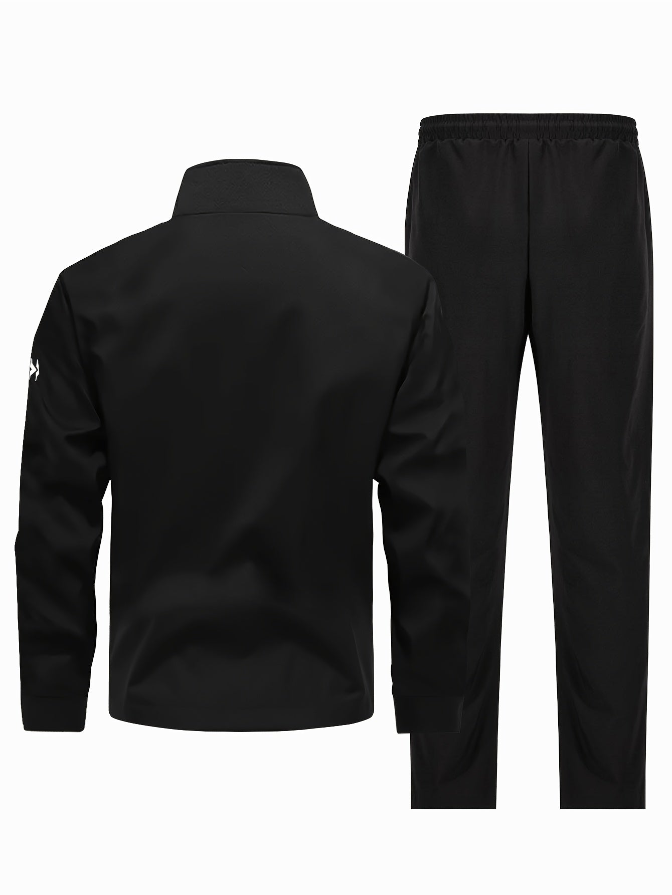 Men'S Casual Sportswear Set - Black Jacket with Zipper Pockets & White Accents, Matching Pants, Perfect for Spring & Fall, Sportswear Outfit|Zippered Jacket|Functional Pockets