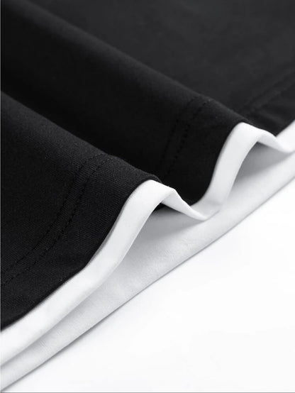 1pc of Men's black and white color-block round neck casual short-sleeve T-shirt