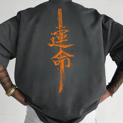 Men'S Japanese Samurai Sword Graphic T-Shirt - Casual Loose Fit Crew Neck, Short Sleeve Tee with Red Stylized Japanese Katanas Design, Breathable Polyester for Spring & Summer Outdoor Wear