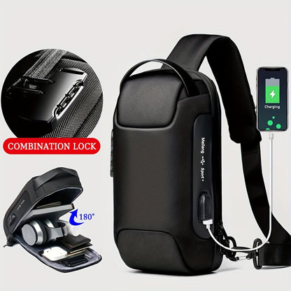 Oxford Fabric Waist Bag with USB Charging & Combination Lock - Sleek Black Crossbody for Men & Women, Ideal for Outdoor Activities & Motorcycle Riding, Perfect Valentine's or Father's Gift, Motorcycle Bag