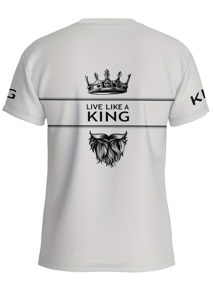 Men'S Casual Round Neck T-shirt, 100% Polyester Knit Fabric, Regular Fit, with 3D Number Print Stripe Contrast and K Letter Design, Suitable for Summer Sports Style T-shirt