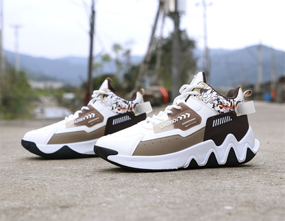 Men's High-Top Basketball Sneakers, Preppy Street Style, Solid Color with Cartoon & Stripes, All-Season Lace-Up Sports Shoes, Faux Upper, Fabric Inner, Rubber Sole, for Running, Hiking & Casual Wear, Outdoor Activities Shoes