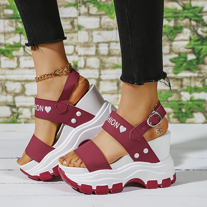 Women's Wedge Heeled Sandals, Platform Open Toe Ankle Strap Metal Buckled Sandals, Women's Fashion Casual Footwear