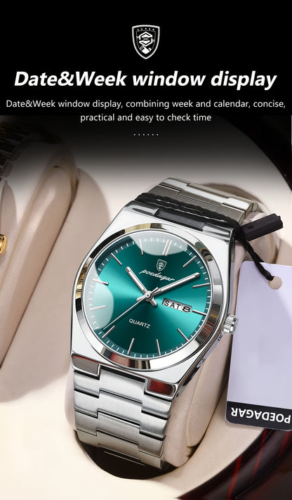 POEDAGAR best-selling waterproof luminous calendar stainless steel quartz wristwatch high-end business fashion trend young Men's watches.