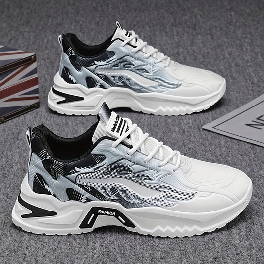 Men'S Breathable Mesh Casual Business Shoes - Low-Top Lace-Up Sneakers with Cushioned PVC Sole, All-Season Comfort for Daily Wear, Sports & Office, Grey/Black/White Design, Shoes Sneakers, Sleek Sporty Look, Comfortable Fabri