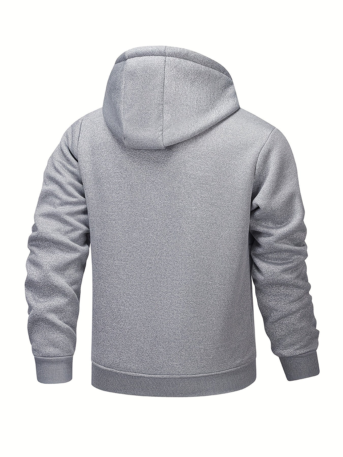 1pc Men'S Casual Style Hooded Jacket, Thick Fleece Lined, Warm Autumn/Winter Fashion, Solid Color, Polyester Knit with Pockets, Regular Fit