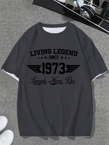 Men's "Living Legend 1973 to Present" Graphic T-Shirt - Grey 3D PrintCasual Summer Street Style Short Sleeve Crew Neck T-Shirt with rugged design. Features technical fabric for breathability, cooling comfort, quick-dry perfor