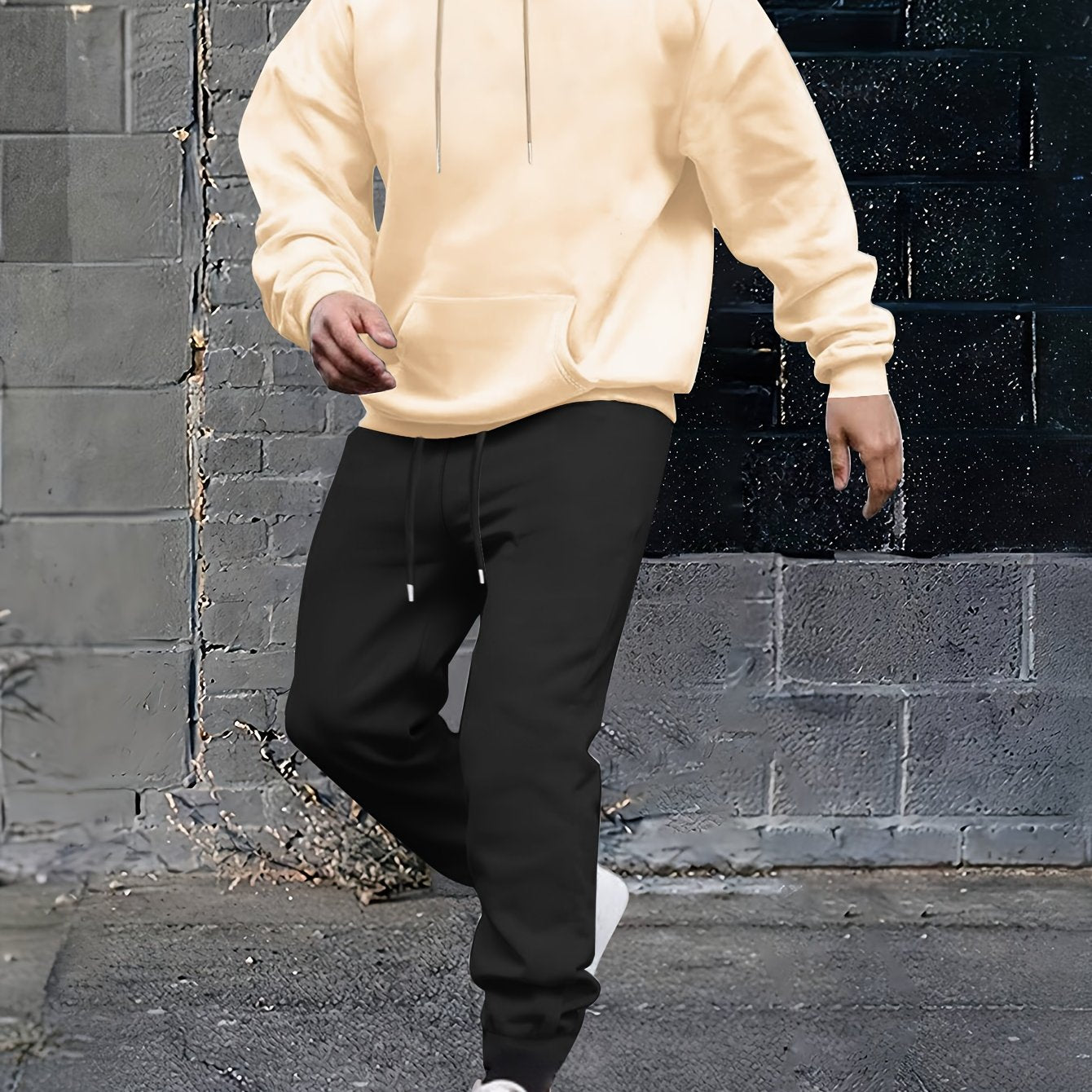 2pcs, Men's Solid Color Hoodie And Joggers Set For Spring And Fall