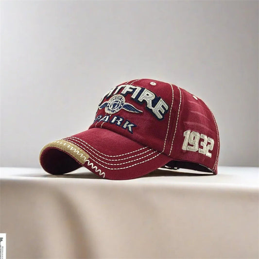 Vintage 1932 Firefighter Baseball Cap - Red & Yellow, Adjustable Fit, Moisture-Wicking Polyester, Hand-Washable Outdoor Hat for Men and Women, Adjustable Baseball Cap | Logo Cap | Quality Craftsmanship, Firefighter Gift