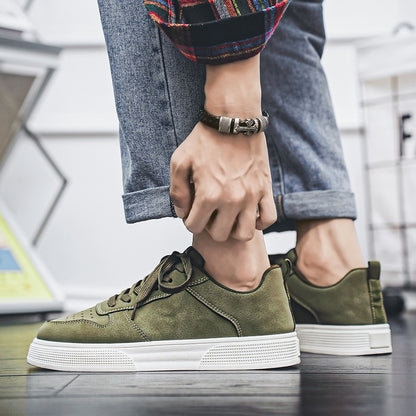 1 Pair MAINALUN Men'S Skateboarding Sneakers - Low-Top Lace-Up Casual Shoes with Thick PVC Sole, Breathable Fabric Lining & Durable Synthetic Upper for Daily Wear, Outdoor, Travel, Parties - Green/Black/Khaki, Skateboarding S
