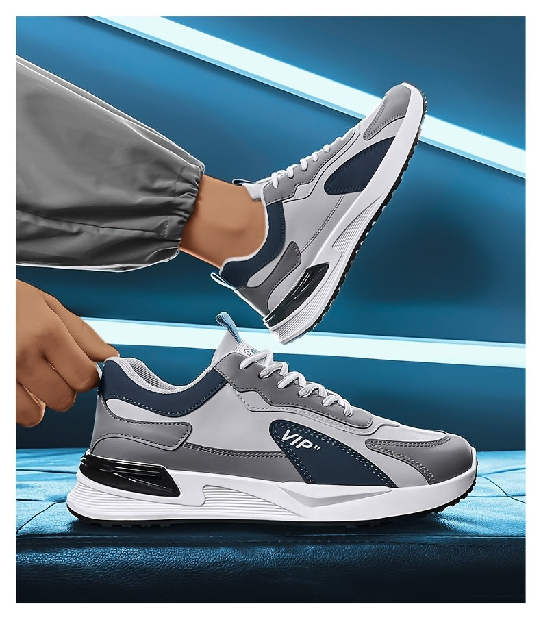 Men'S Casual Sneakers - Low Top, Lace-Up, All-Season Athletic Shoes with "VIP" Patch, White & Gray, Stylish Running & Hiking Boots, Casual Footwear | Modern Casual Sneakers | Durable Footwear