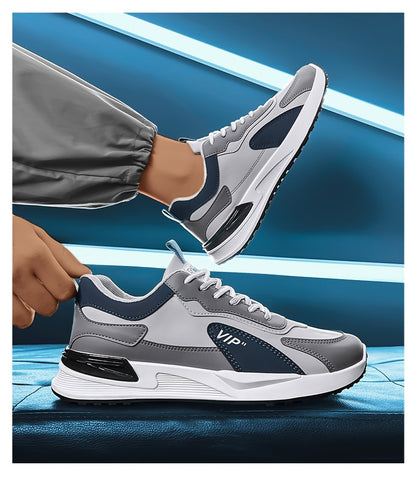 Men'S Casual Sneakers - Low Top, Lace-Up, All-Season Athletic Shoes with "VIP" Patch, White & Gray, Stylish Running & Hiking Boots, Casual Footwear | Modern Casual Sneakers | Durable Footwear