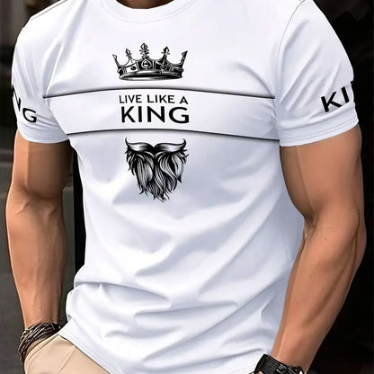 Men'S Casual Short Sleeve T-Shirt - Breathable Summer Tee with Crown & Wings Graphic, Regular Fit Round Neck, Lightweight Comfort for Casual Attire, Comfortable Clothing | Stylish Casualwear | Breathable Fabric